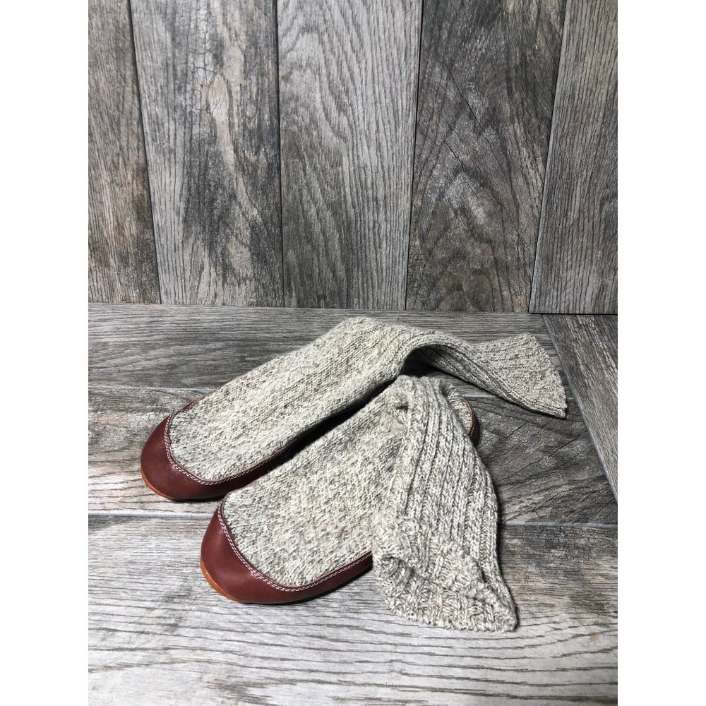Acorn Wool Leather Slipper Socks Mens Medium sz 9 -10 Made in Maine